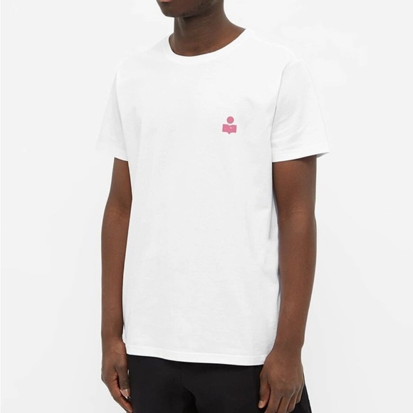 Isabel Marant Men's Zafferh Small Logo T-Shirt in White/Pink - Picture 1 of 13